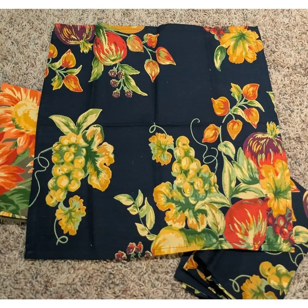 April Cornell Napkins Floral Green Black Cotton Square Lot 15x15